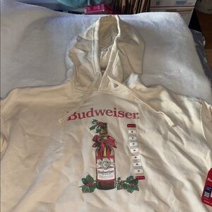 Budweiser Tan Hoodie with Festive Bottle Design